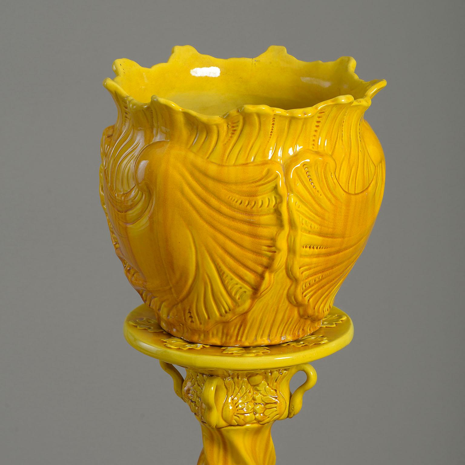 Rococo Revival 19th Century Yellow Glazed Minton Jardiniere and Stand