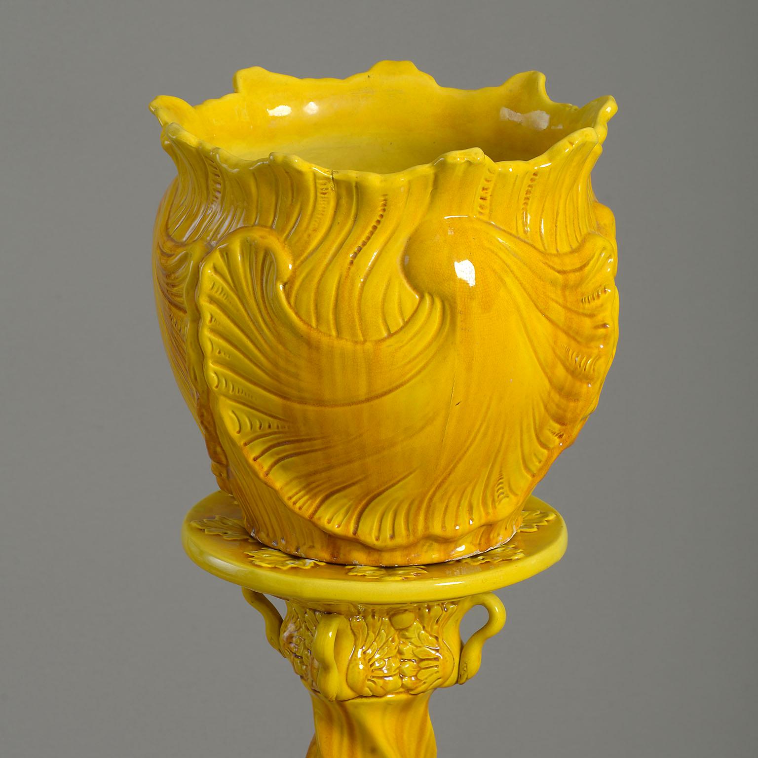 English 19th Century Yellow Glazed Minton Jardiniere and Stand