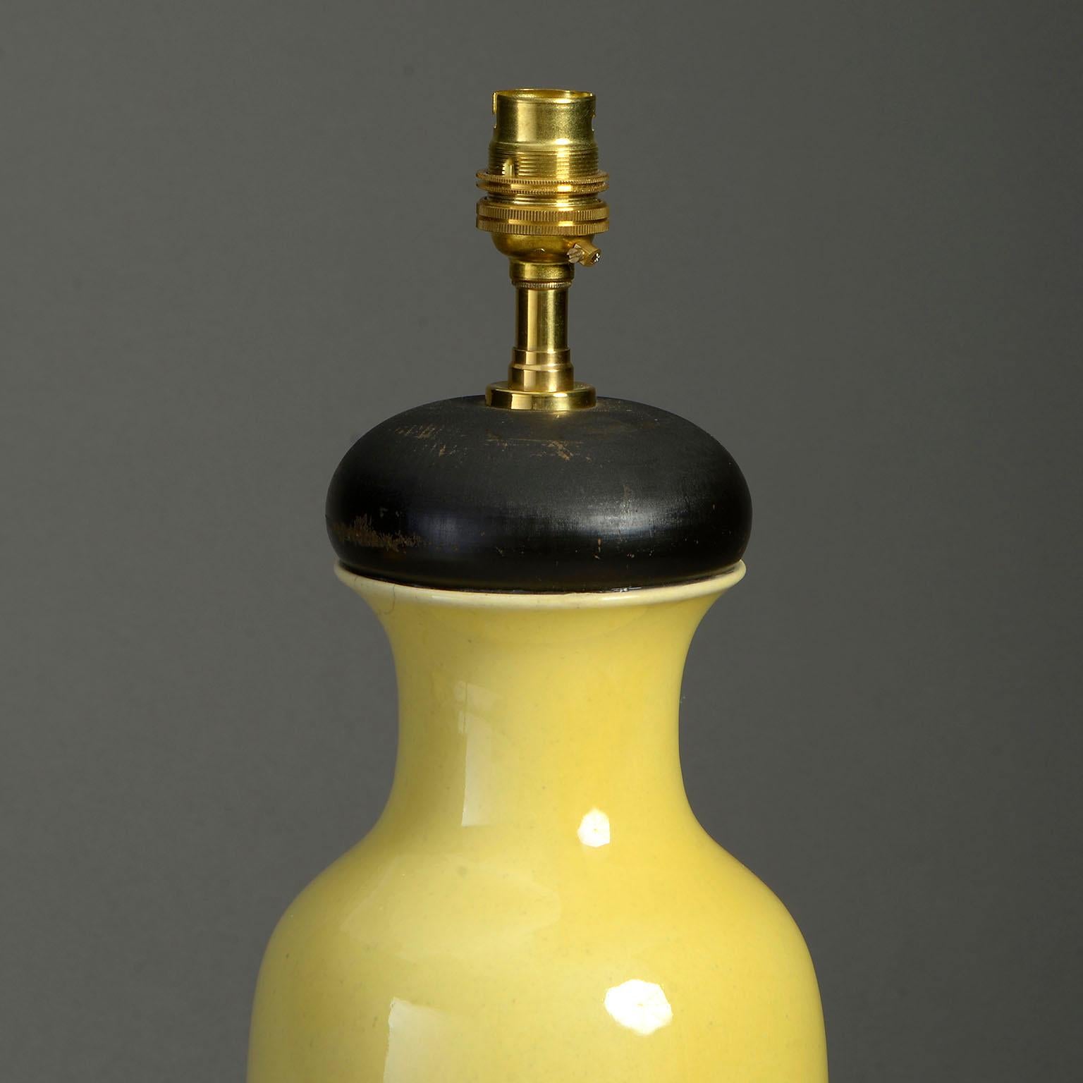 Victorian 19th Century Yellow Glazed Pottery Vase Lamp