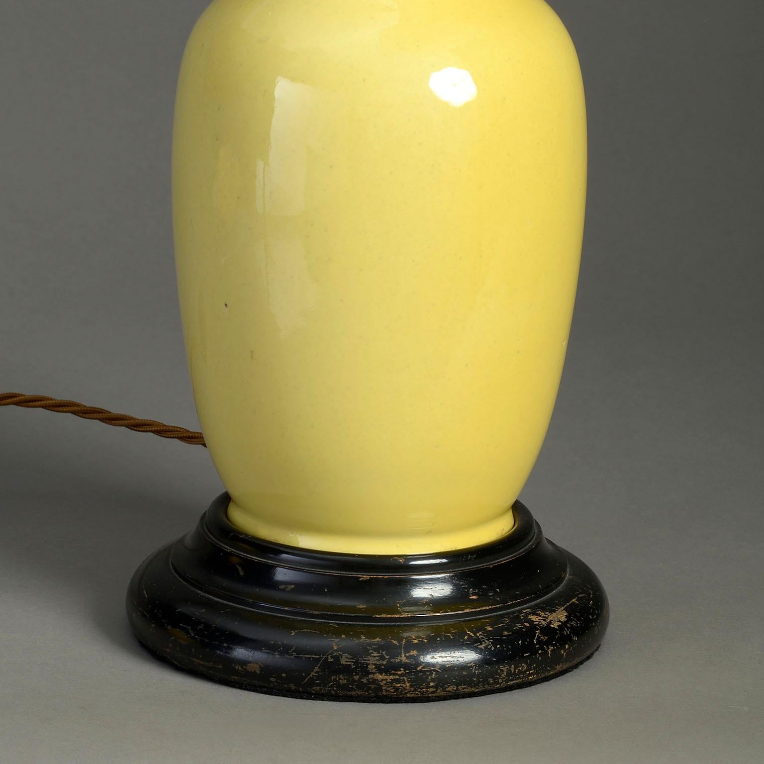 English 19th Century Yellow Glazed Pottery Vase Lamp