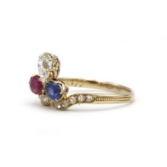 19th-Century Yellow Gold Duchess Ring Burma Ruby, Ceylon Sapphire, diamonds