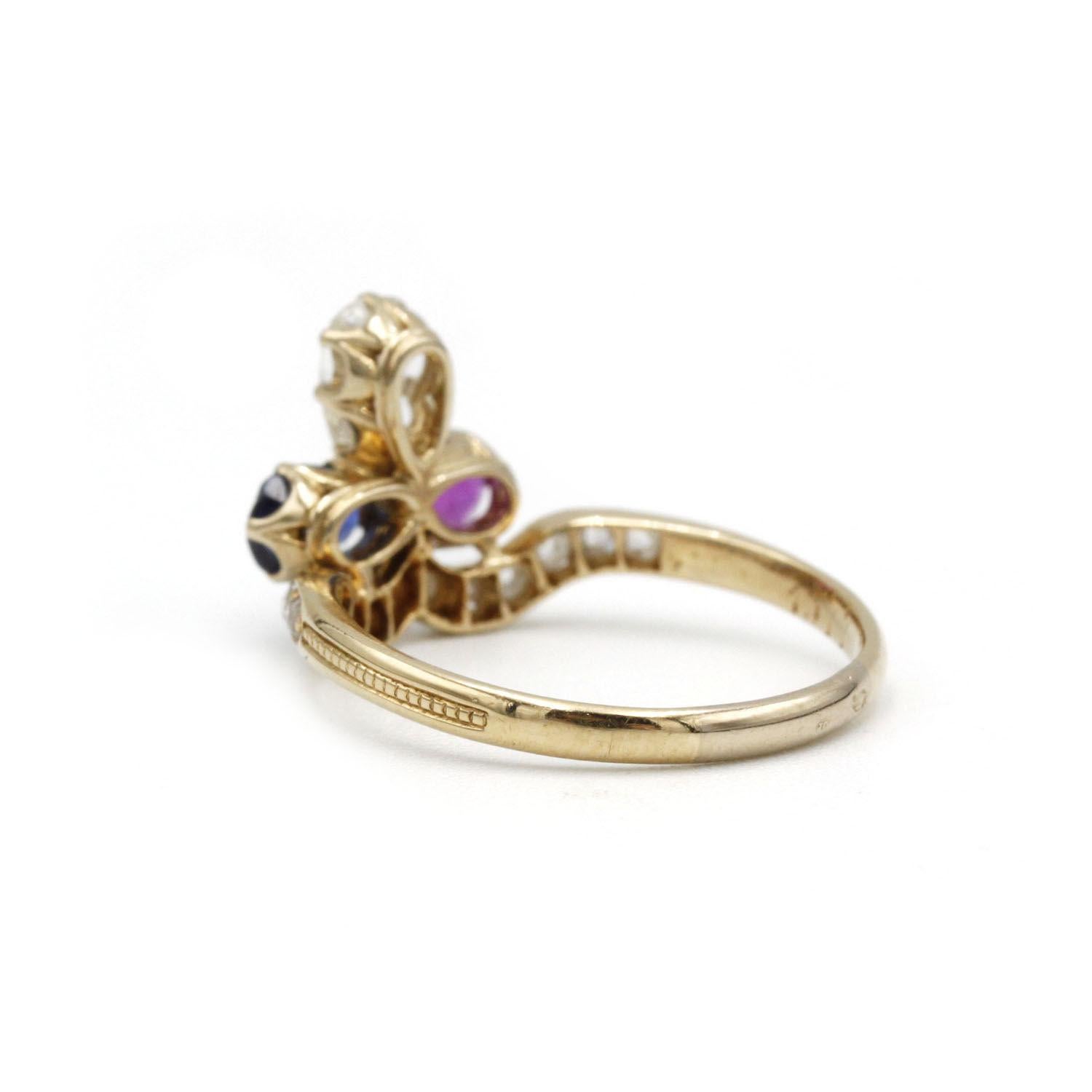 Women's 19th-Century Yellow Gold Duchess Ring Burma Ruby, Ceylon Sapphire, diamonds For Sale