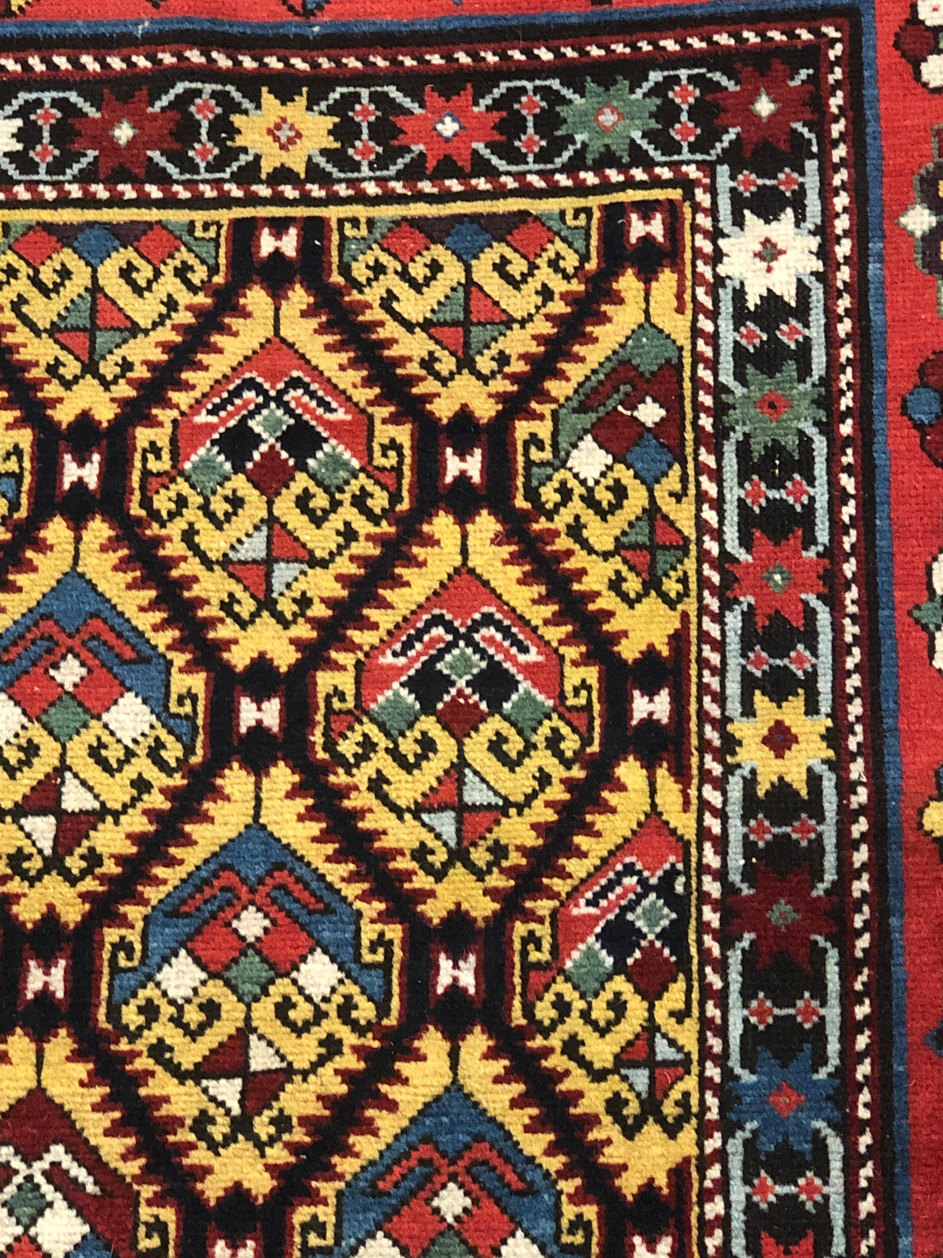 Wool 19th Century Yellow Green Red Caucasian Talish Rug, € 7500 For Sale