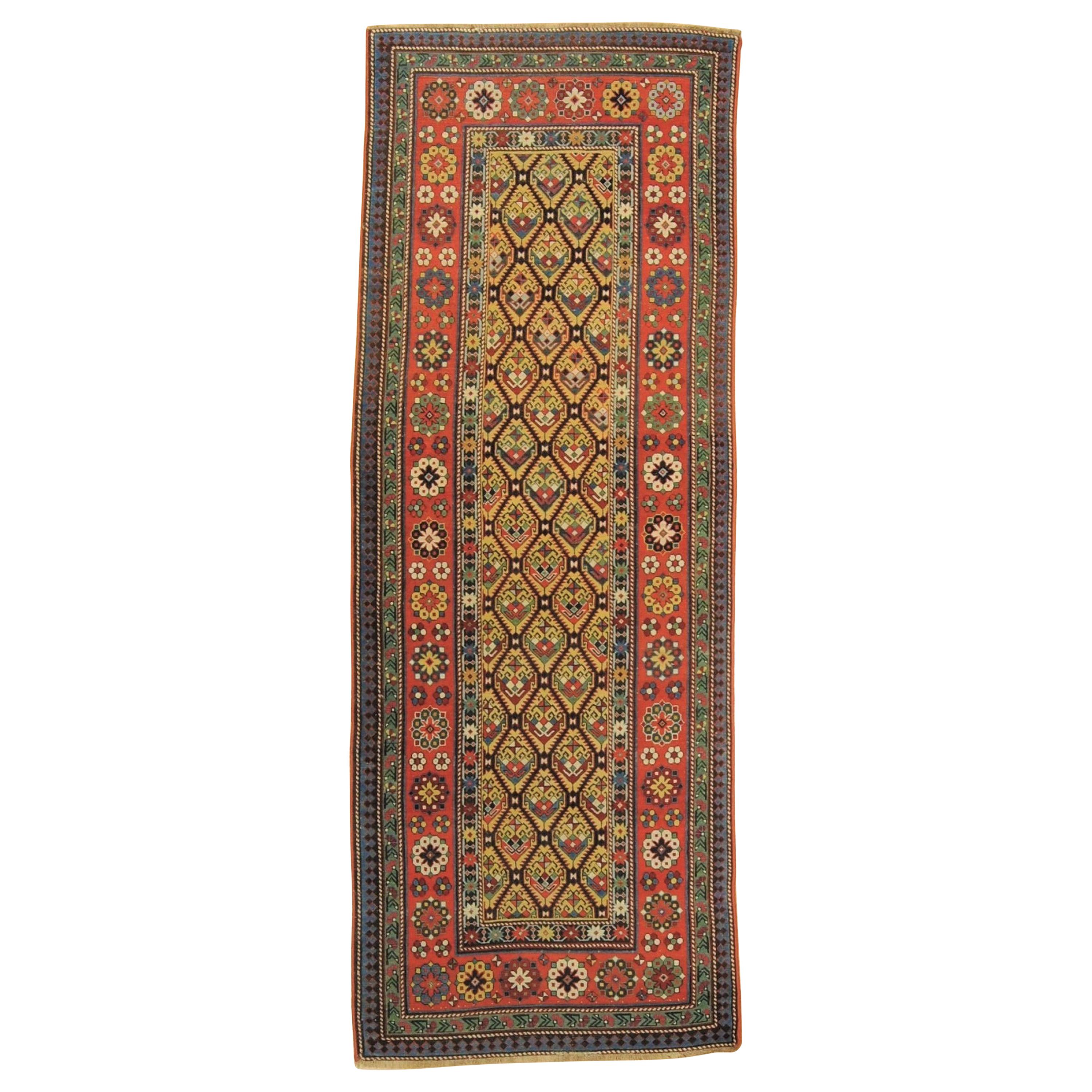 19th Century Yellow Green Red Caucasian Talish Rug, € 7500 For Sale