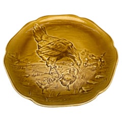 19th Century Yellow Majolica Hen & Chicks Plate Choisy Le Roi