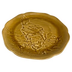19th Century Yellow Majolica Hen & Chicks Plate Choisy Le Roi