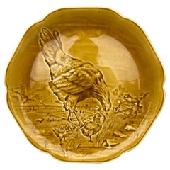 19th Century Yellow Majolica Hen & Chicks Plate Choisy Le Roi