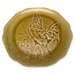 19th Century Yellow Majolica Rooster Plate Choisy Le Roi