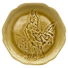 Antique 19th Century Yellow Majolica Rooster Plate Choisy Le Roi