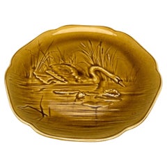19th Century Yellow Majolica Swan Plate Choisy Le Roi