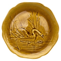 Antique 19th Century Yellow Majolica Swan Plate Choisy Le Roi