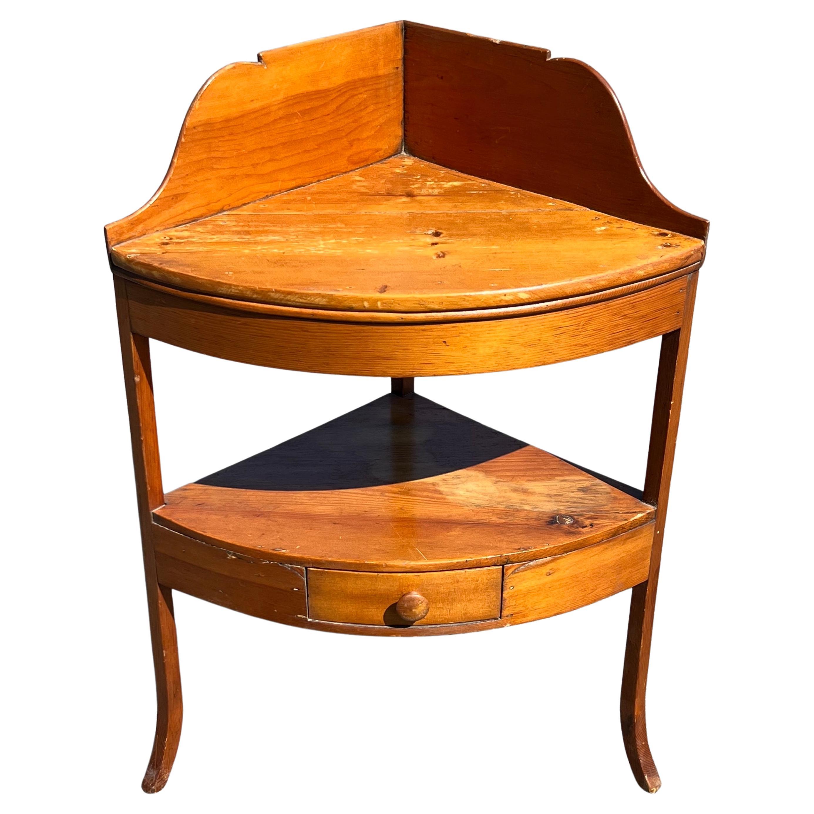19th Century Yellow Pine Two Tier Corner Washstand For Sale