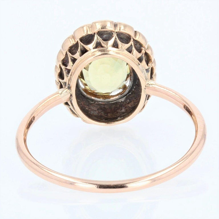 19th Century Yellow Sapphire Diamonds 18 Karat Rose Gold Ring For Sale 5
