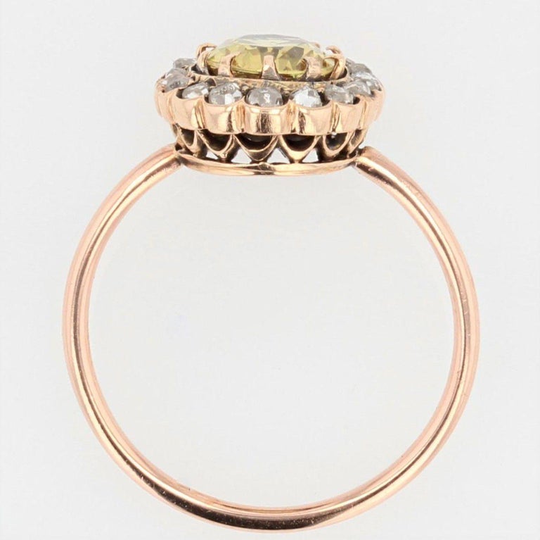 19th Century Yellow Sapphire Diamonds 18 Karat Rose Gold Ring For Sale 6