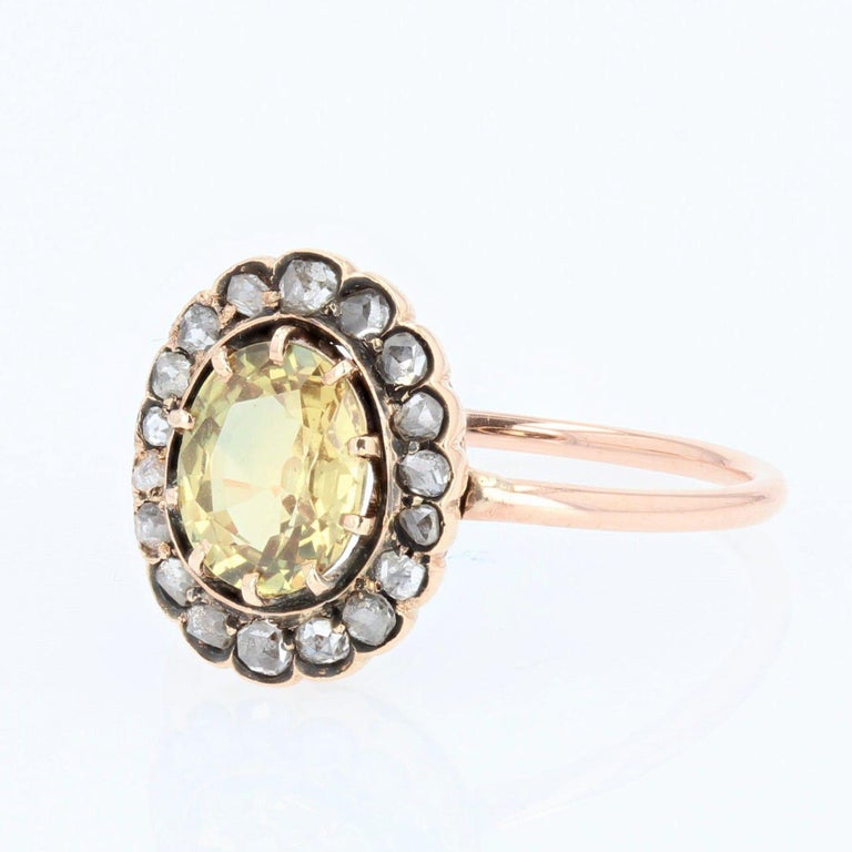 19th Century Yellow Sapphire Diamonds 18 Karat Rose Gold Ring For Sale 1