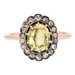 Anello in oro rosa 18 carati con zaffiro giallo e diamanti del XIX secolo