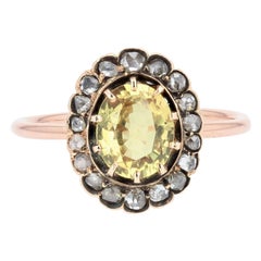 Bague en or rose 18 carats avec saphir jaune et diamants du 19e siècle