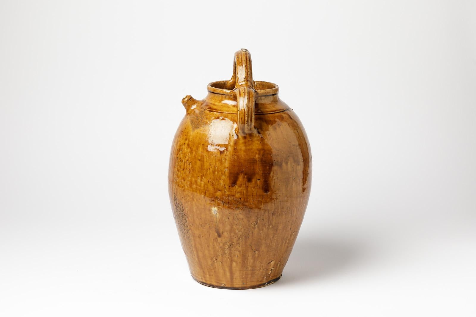 Folk Art 19th Century Yellow Stoneware Ceramic Pitcher or Vase by La Borne Pottery