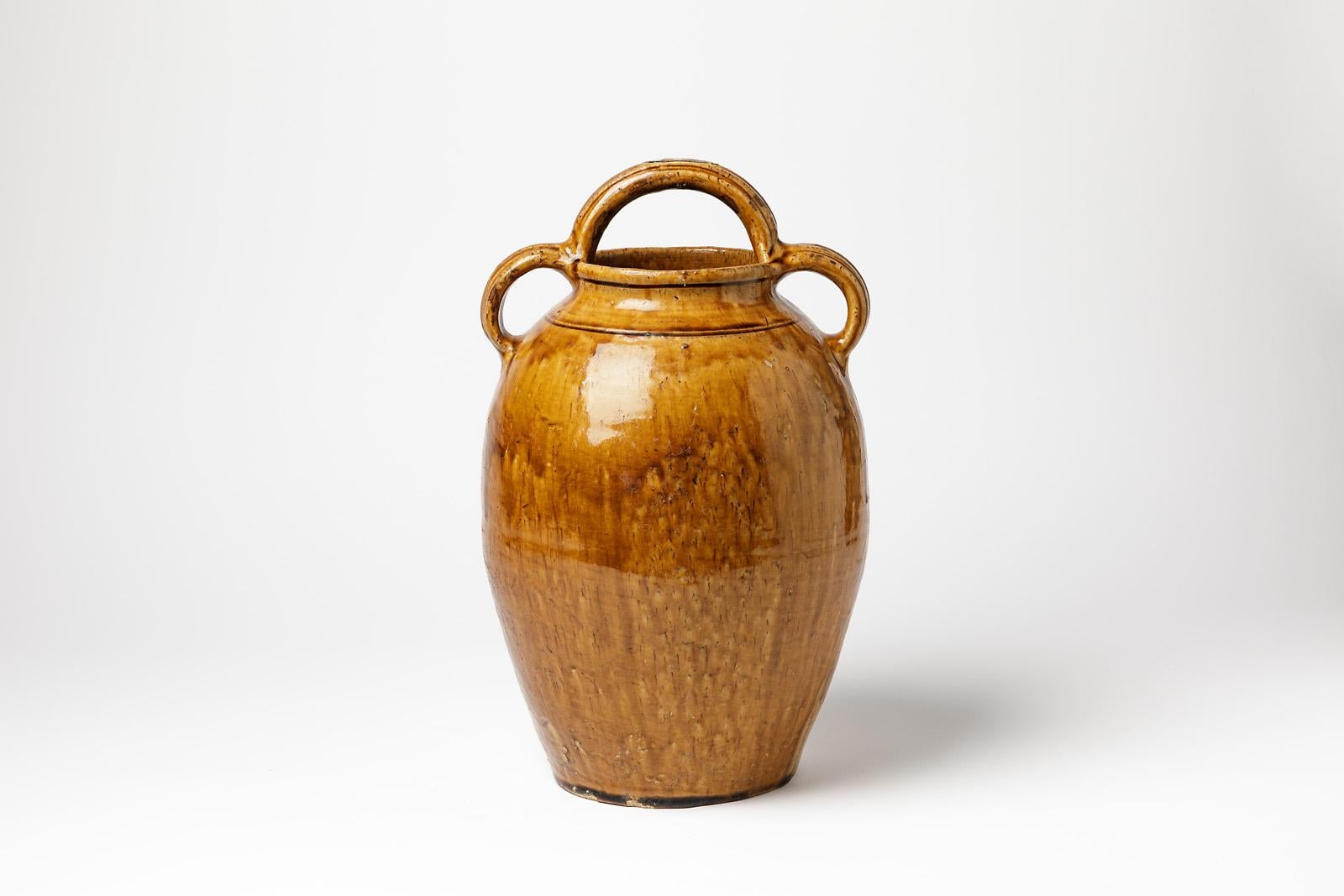French 19th Century Yellow Stoneware Ceramic Pitcher or Vase by La Borne Pottery