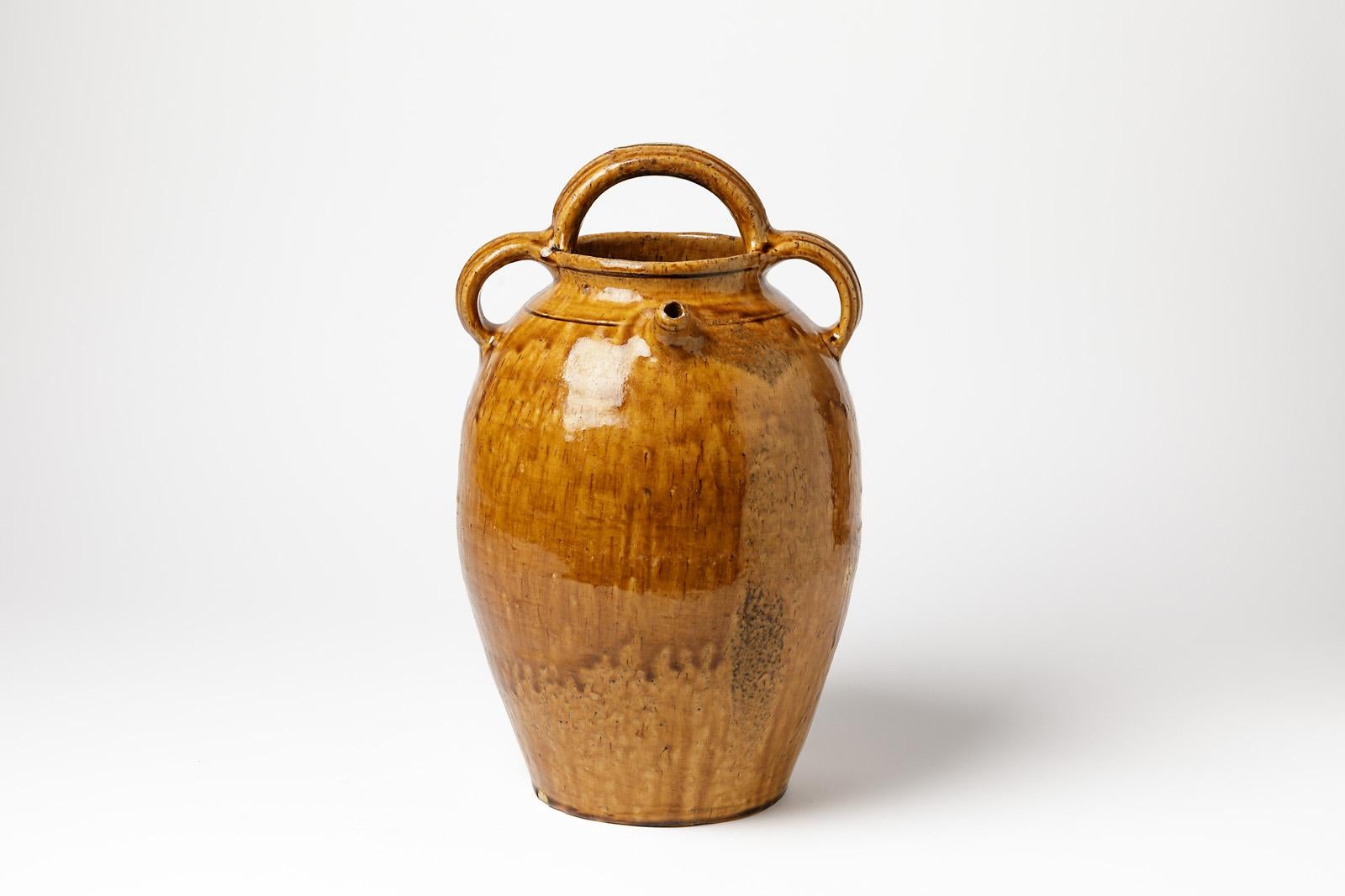 19th Century Yellow Stoneware Ceramic Pitcher or Vase by La Borne Pottery 1