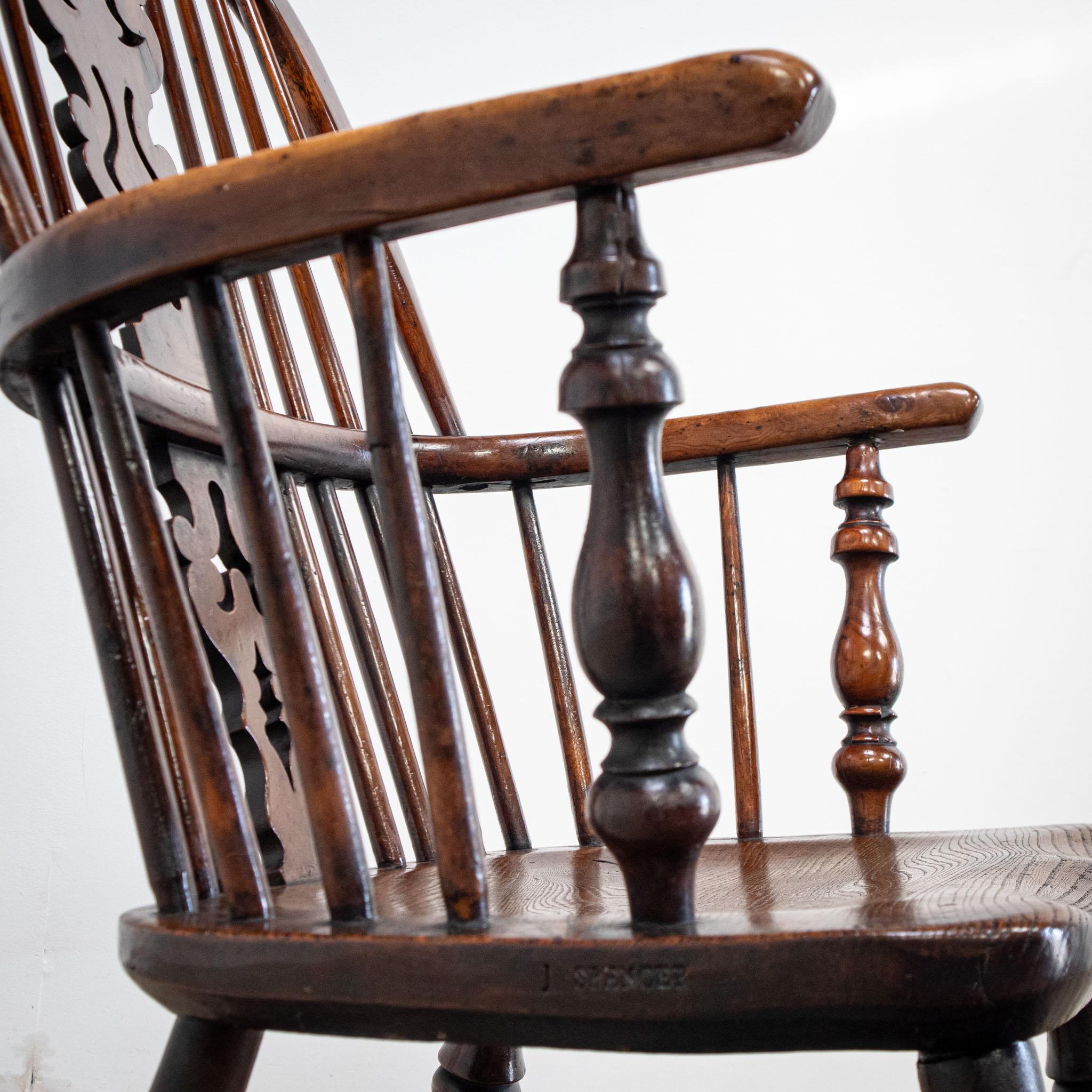 19th Century Yew Rocking Chair by J. Spencer For Sale 11