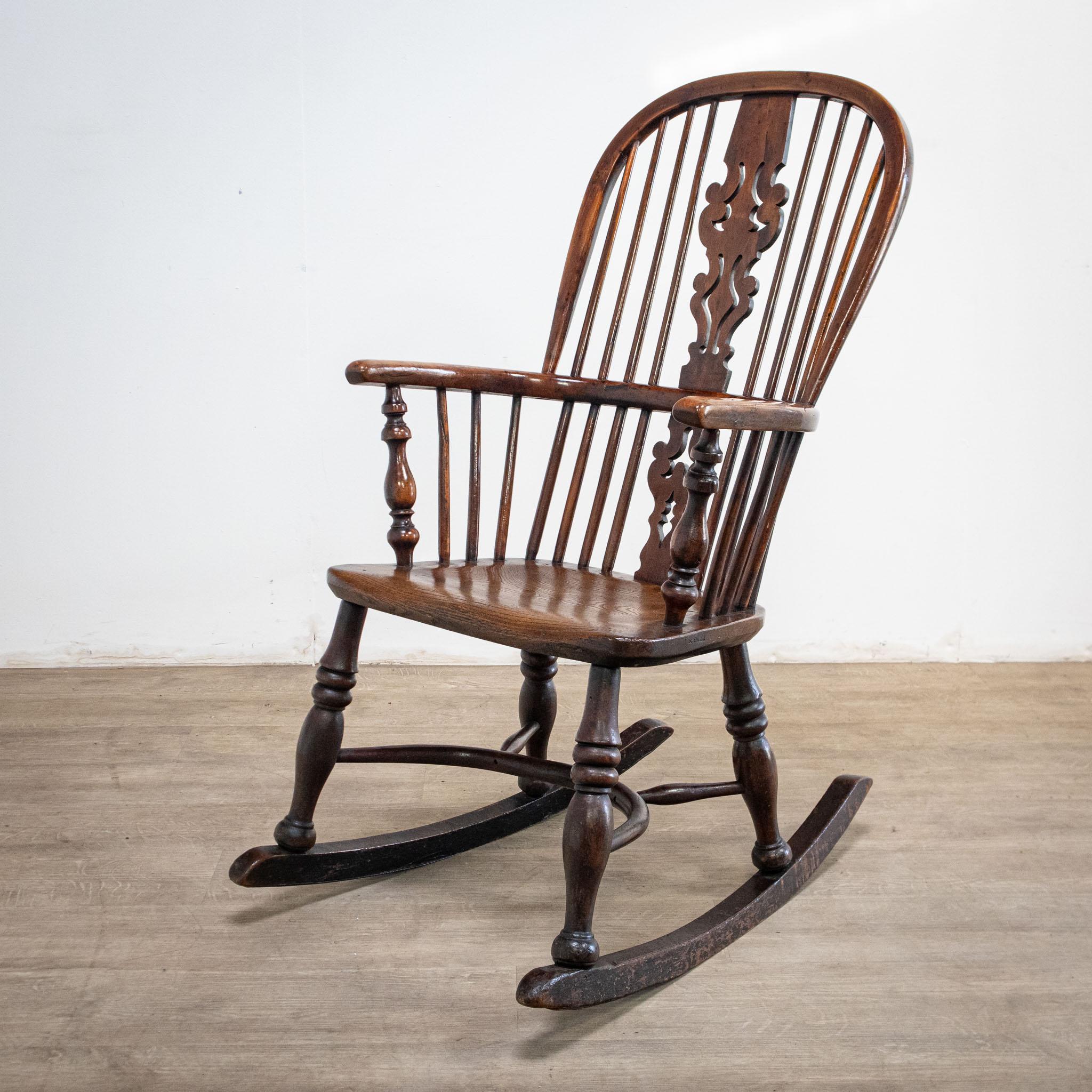 Country 19th Century Yew Rocking Chair by J. Spencer For Sale