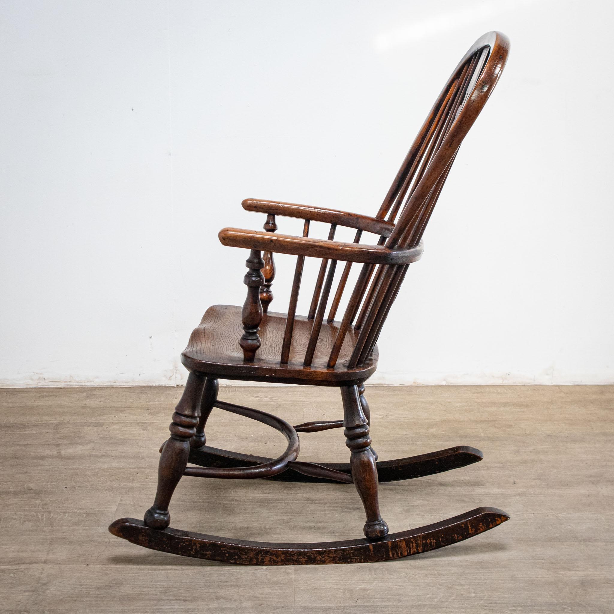 English 19th Century Yew Rocking Chair by J. Spencer For Sale
