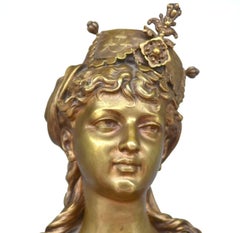 19th Century "Young Oriental Woman" Bronze Bust with Golden Patina