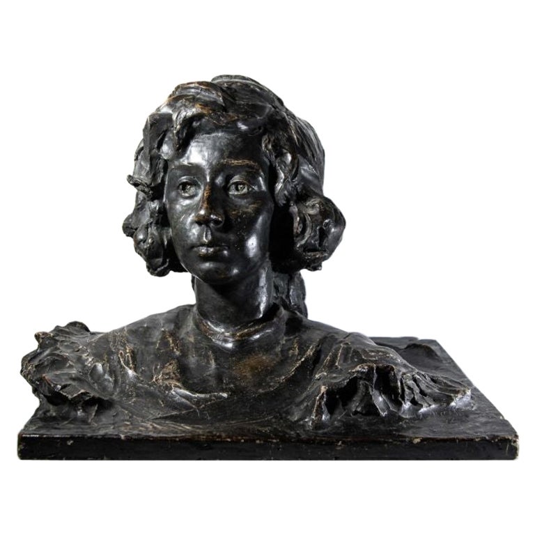 19th Century Young Woman Portrait Plaster Sculpture