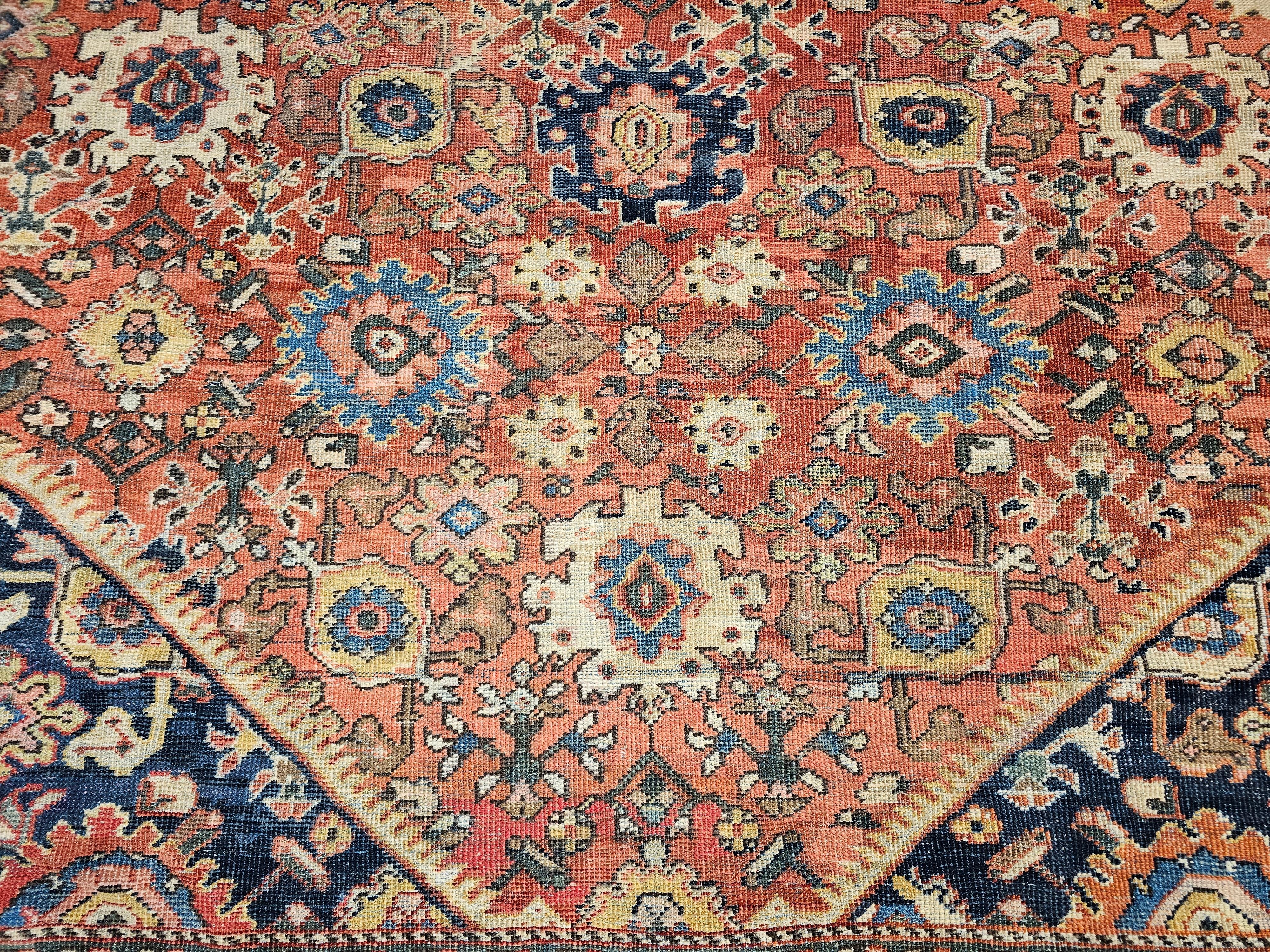 Wool 19th Century Ziegler Mahal Sultanabad in Large Geometric Pattern in Rust-Red For Sale