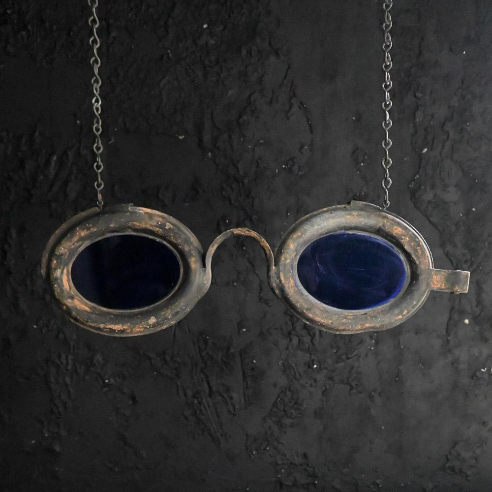 19th century zinc and glass optician trade sign 

19th century zinc and glass optician trade or advertising sign. Cobalt blue 