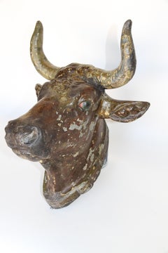 19th Century Zinc Bull Head
