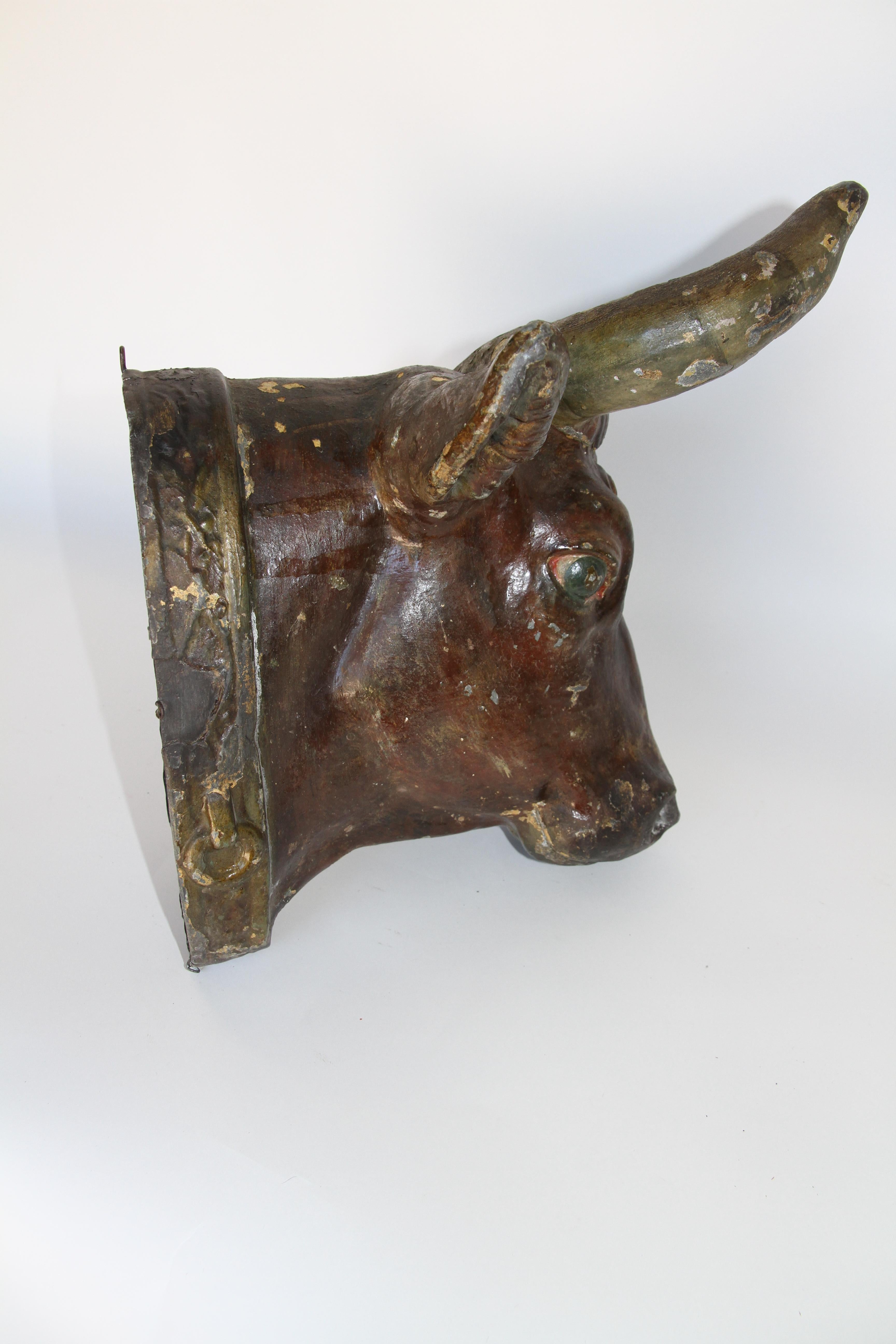 19th Century Zinc Bull Head In Good Condition In Houston, TX