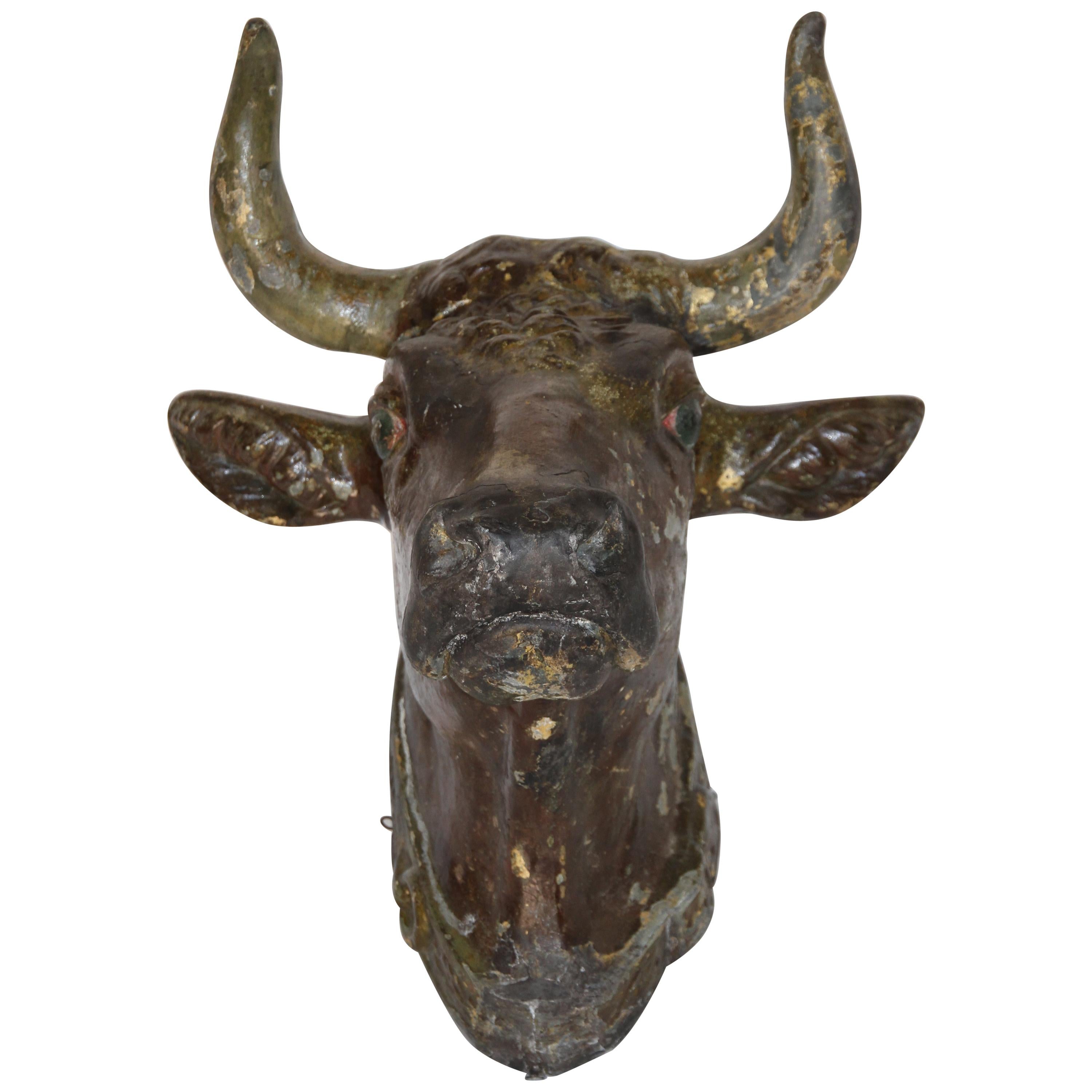 19th Century Zinc Bull Head