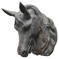 Enseigne de boucherie du 19ème siècle en zinc avec tête de cheval