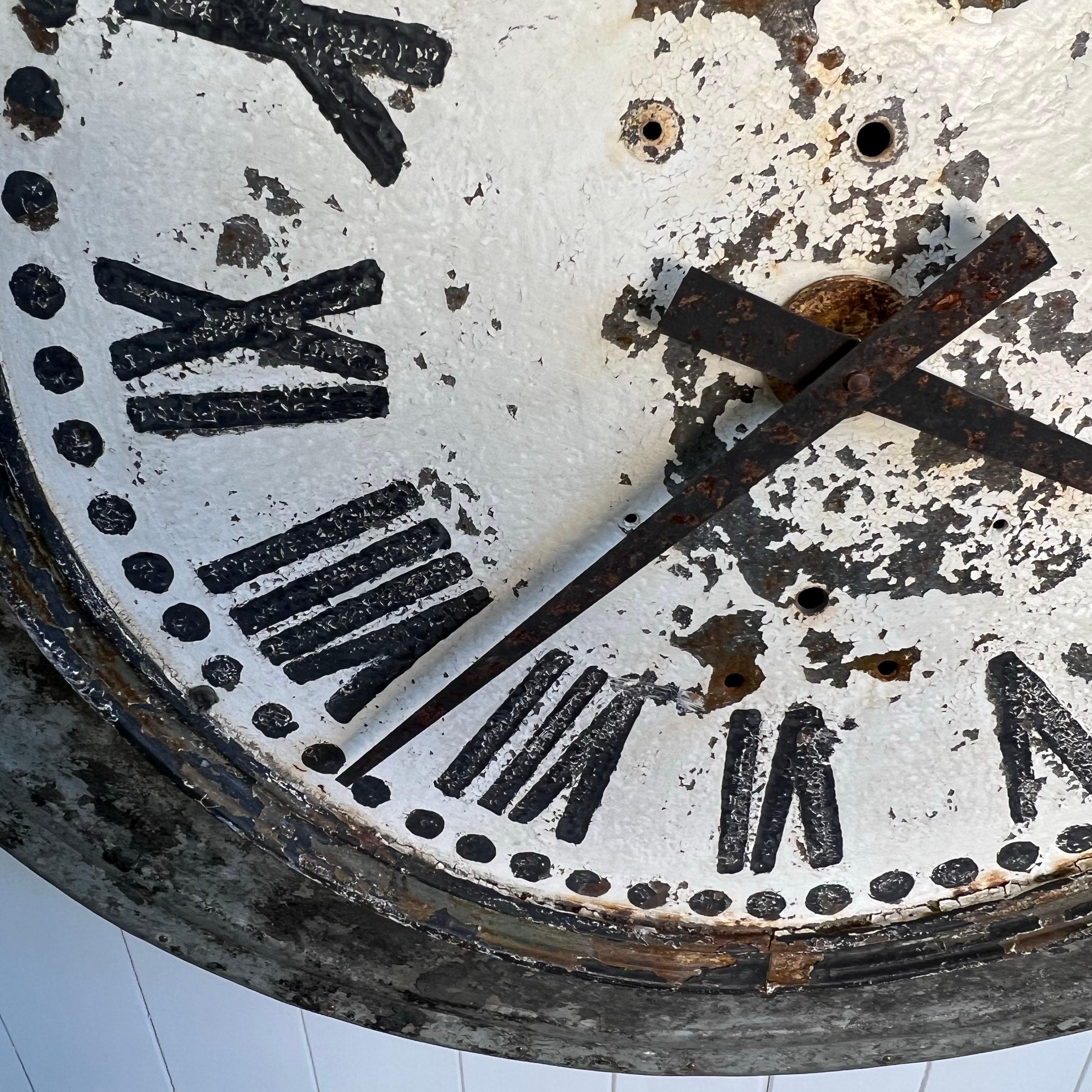 Sourced in the South of France we love the patina to this large zinc clock.

We have replaced the clock mechanism with a new battery high torque system.
