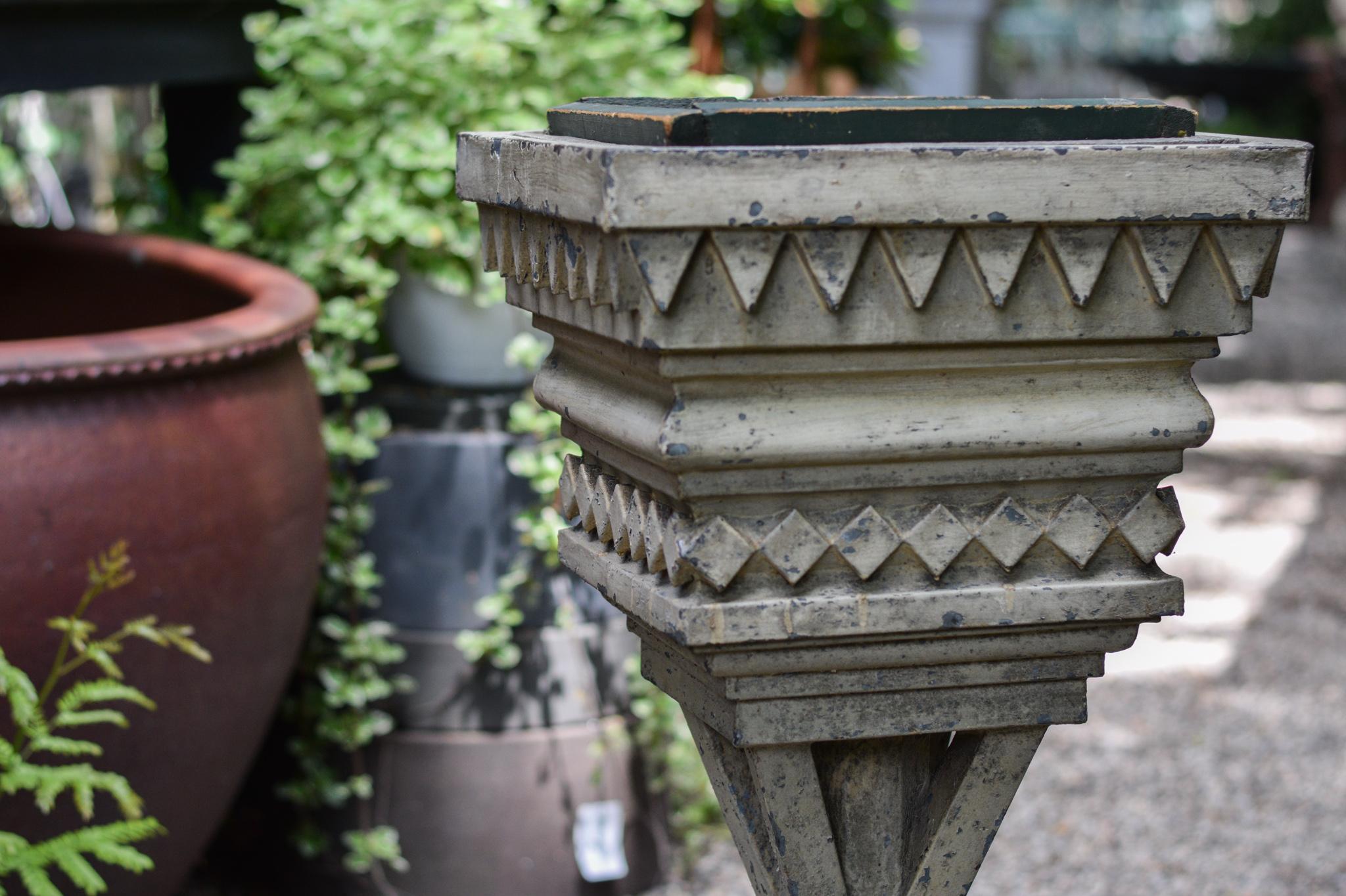 This fabulous zinc planter is a one of a kind find. This planter is a decadent treasure from a movement where aesthetics were the primary value in art and design. These precedences still ring true for this zinc planter with incredible balance,