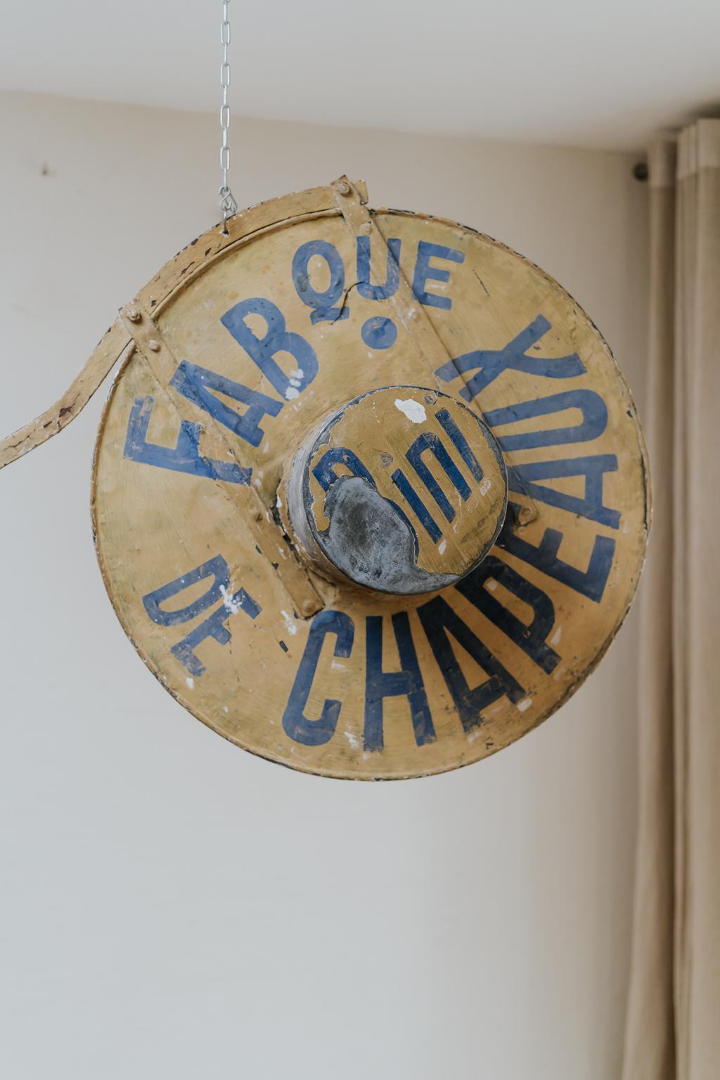 Quirky rare to find zinc sign/enseigne, made for a French hatmaker ... great patina.