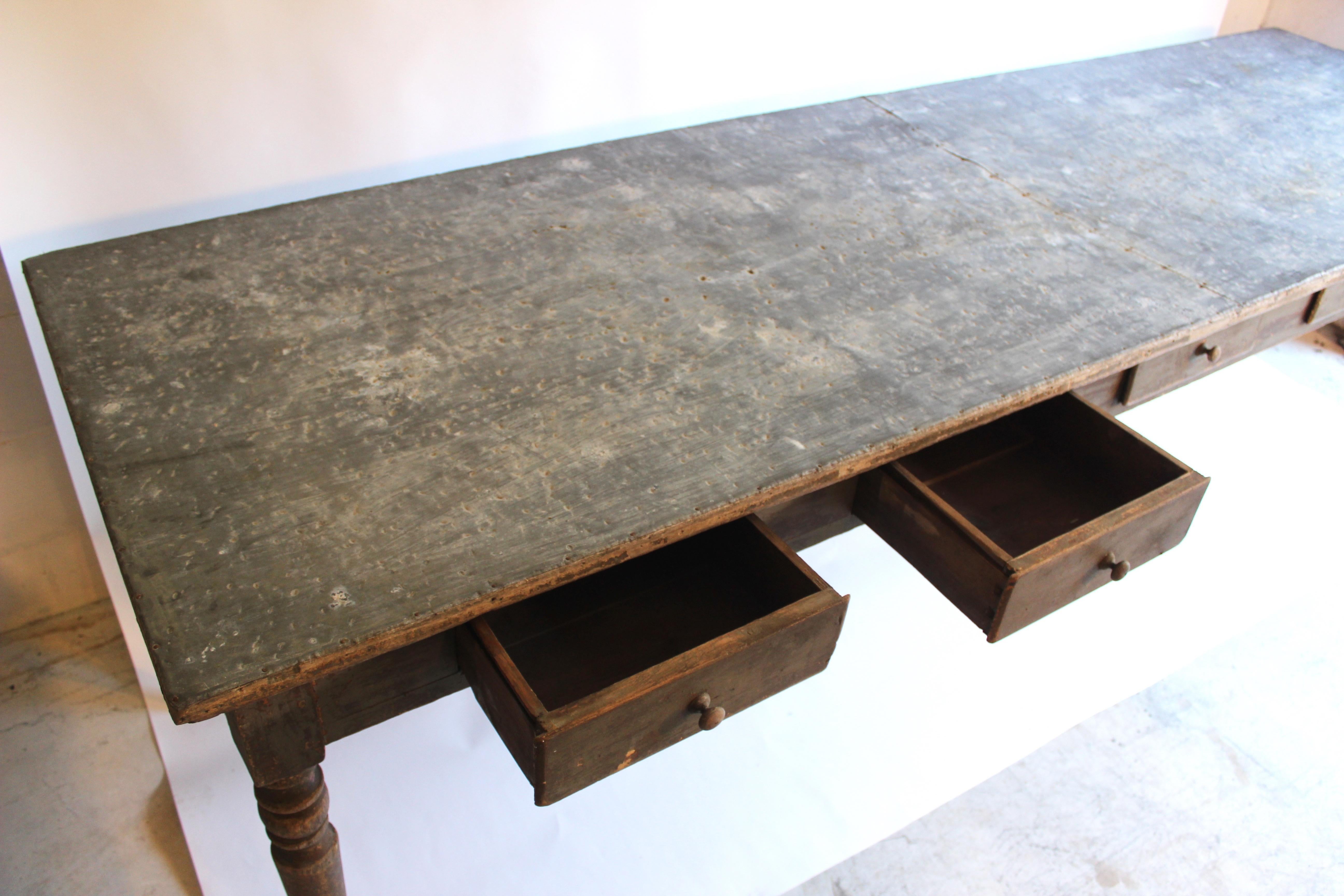 19th Century Zinc Top Farm Table In Good Condition In East Hampton, NY