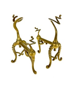 19th Century Zoomorphic Brass Fire Dogs Andirons