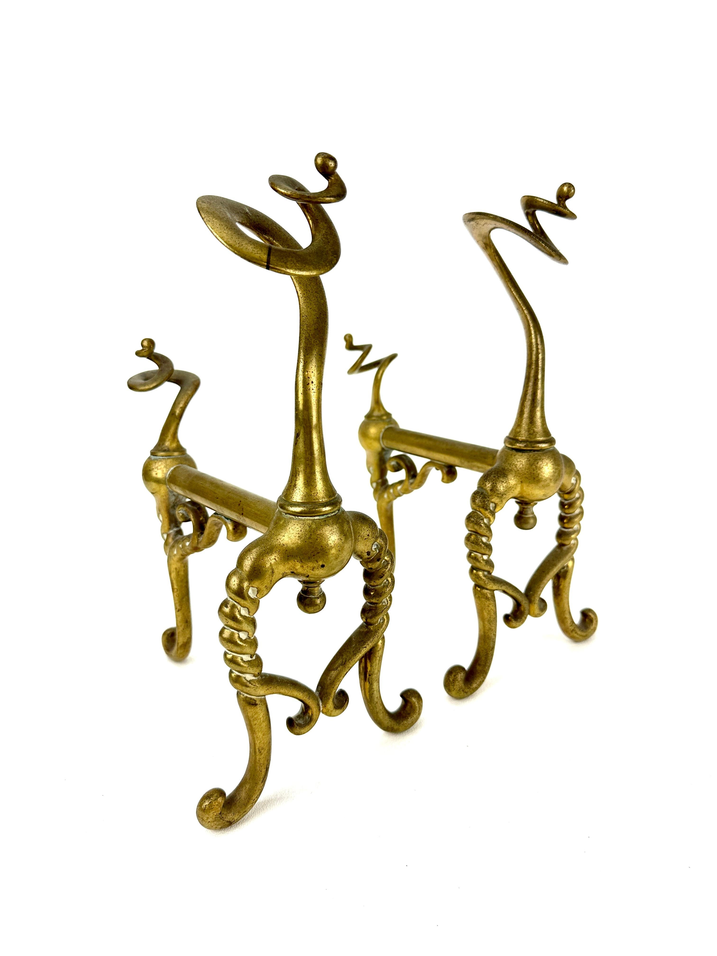 Cast 19th Century Zoomorphic Brass Fire Dogs Andirons For Sale