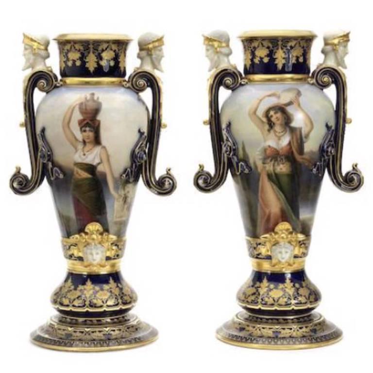 19th Century, a Pair of Massive Vienna Style Pirkenhammer Vases For Sale