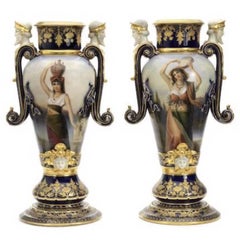 19th Century, a Pair of Massive Vienna Style Pirkenhammer Vases