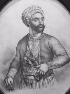 19th Century, Beautiful Black Ink Painting of Turkish Sultan & Sultana