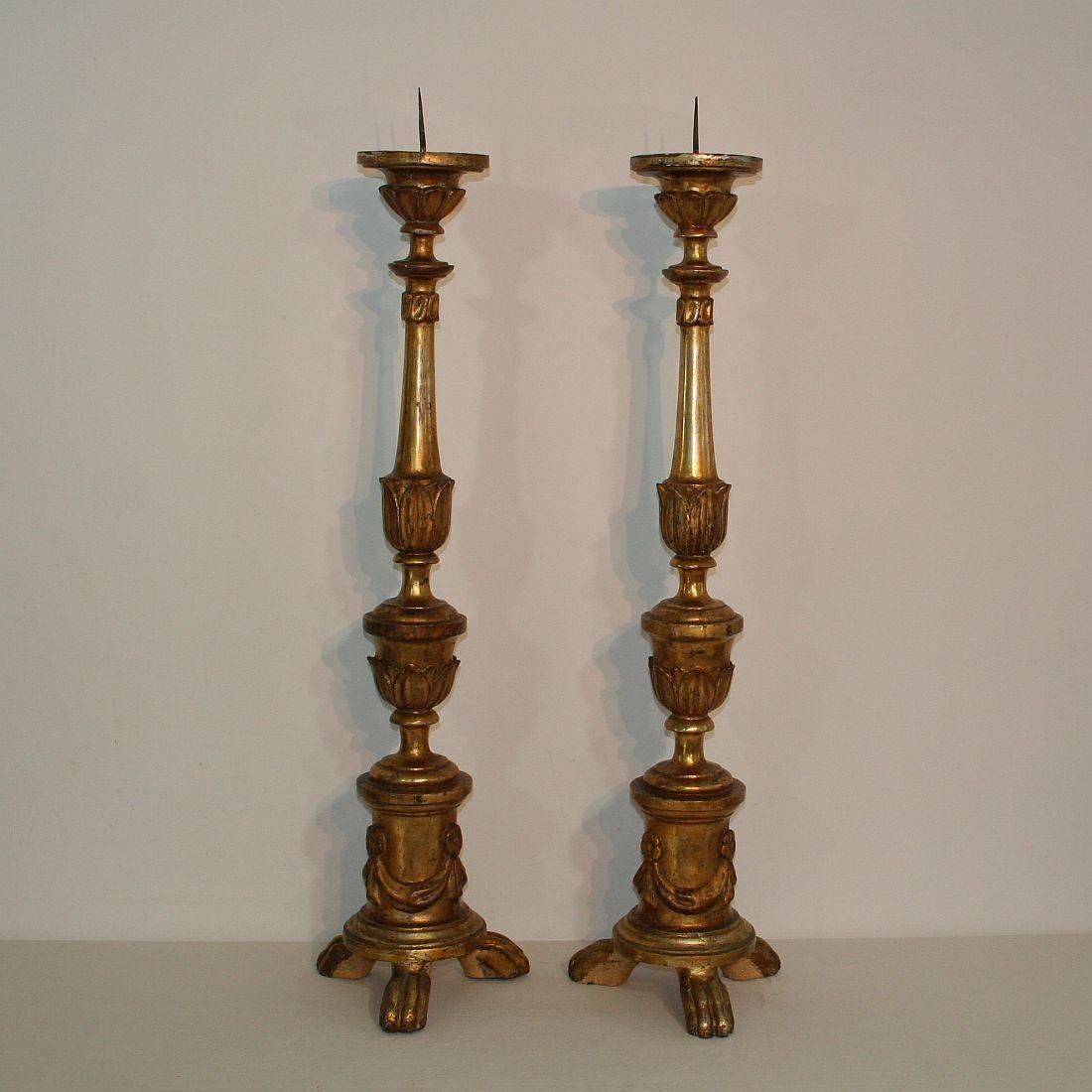 19th Century, Italian Neoclassical Giltwood Candlesticks 1