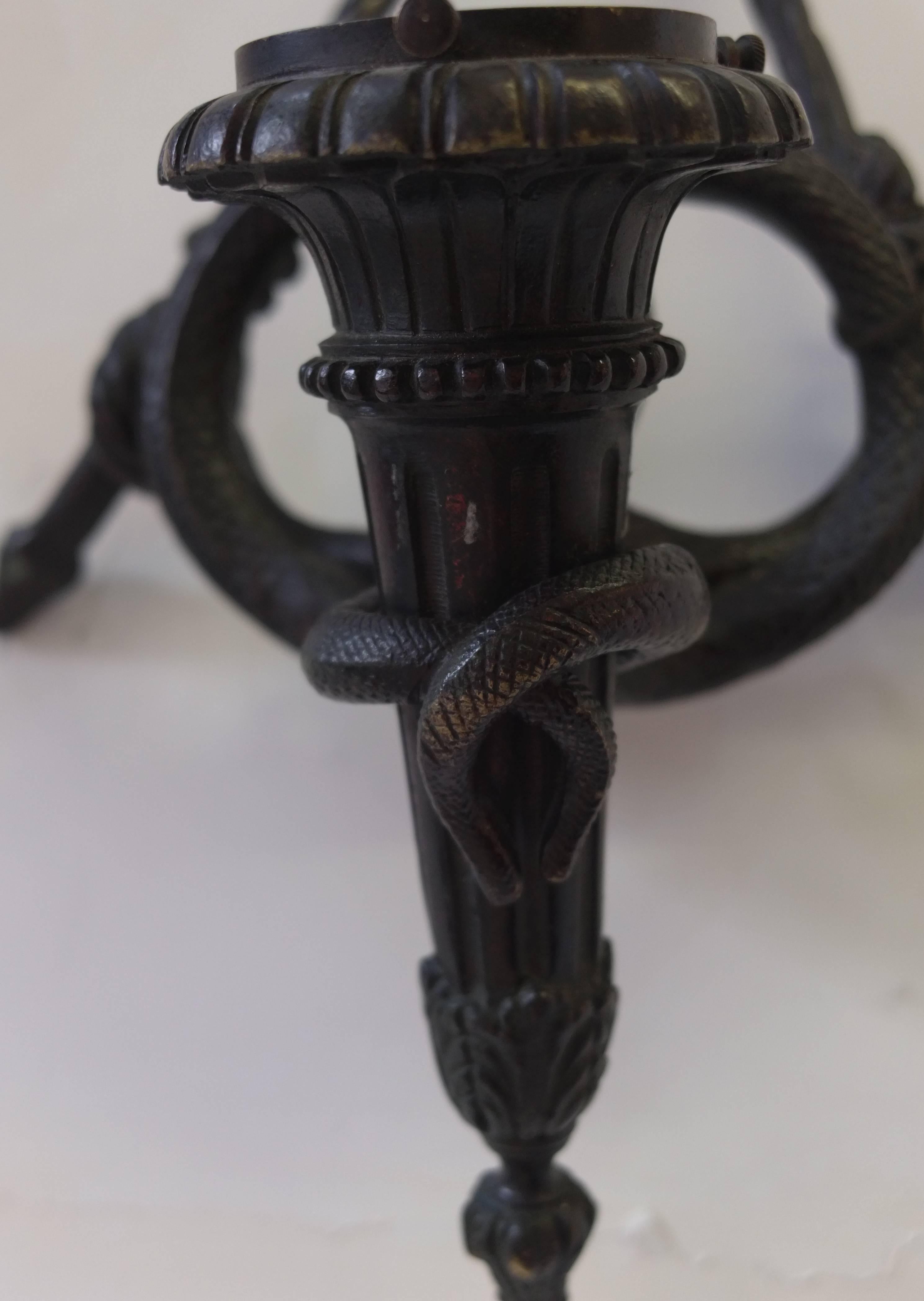 19th Century, Pair of Bronze Snake-Shaped Napoleon III Sconces, Original Patina In Good Condition In Paris, FR