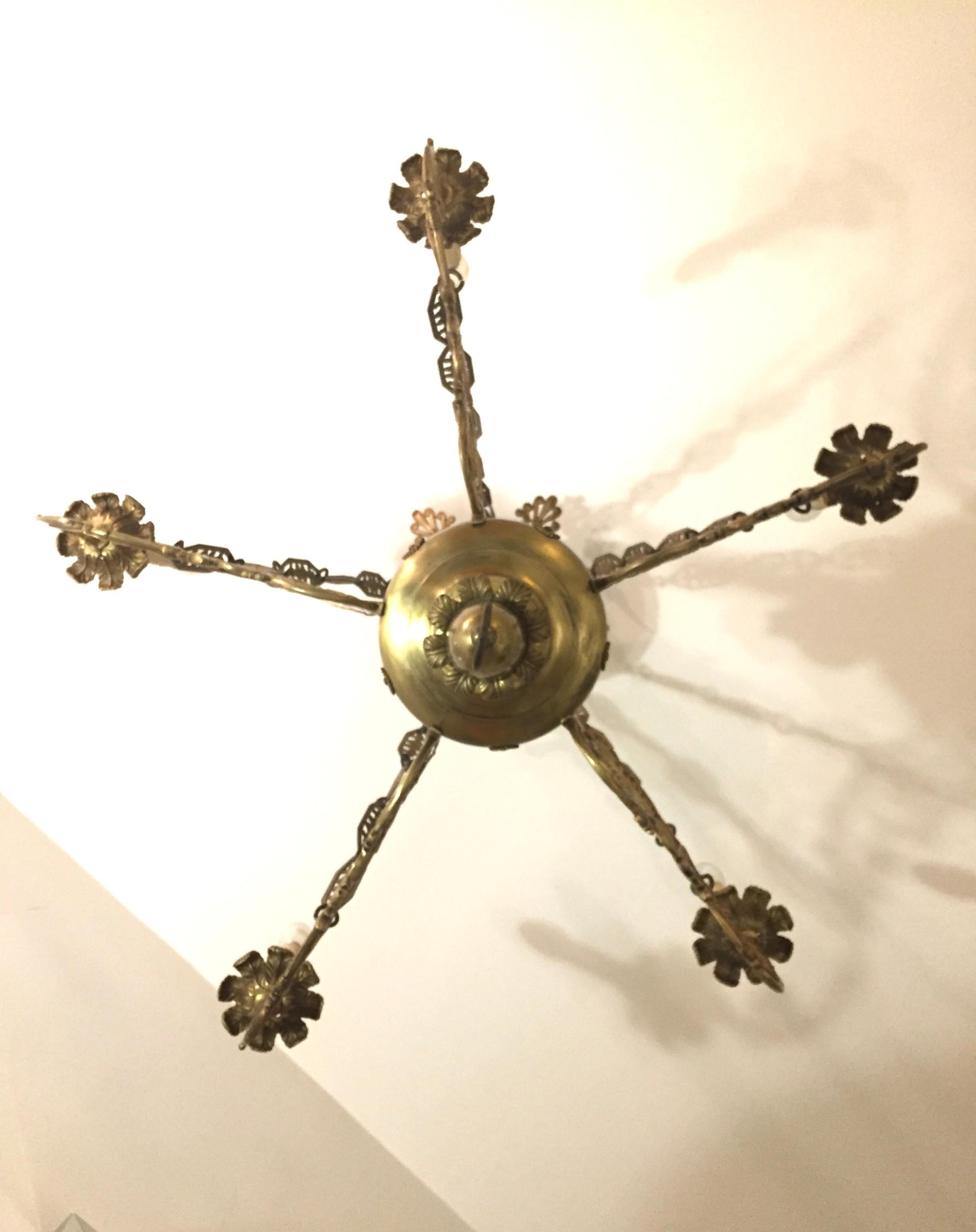19th Century Empire Bronze Chandelier with Palmetto Crown and Flame Center For Sale 3