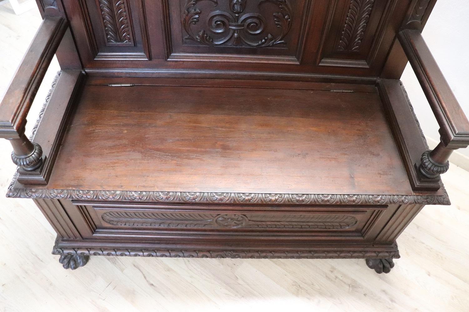 Late 19th Century 19th CenturyRenaissance Style Carved Walnut Antique Bench For Sale