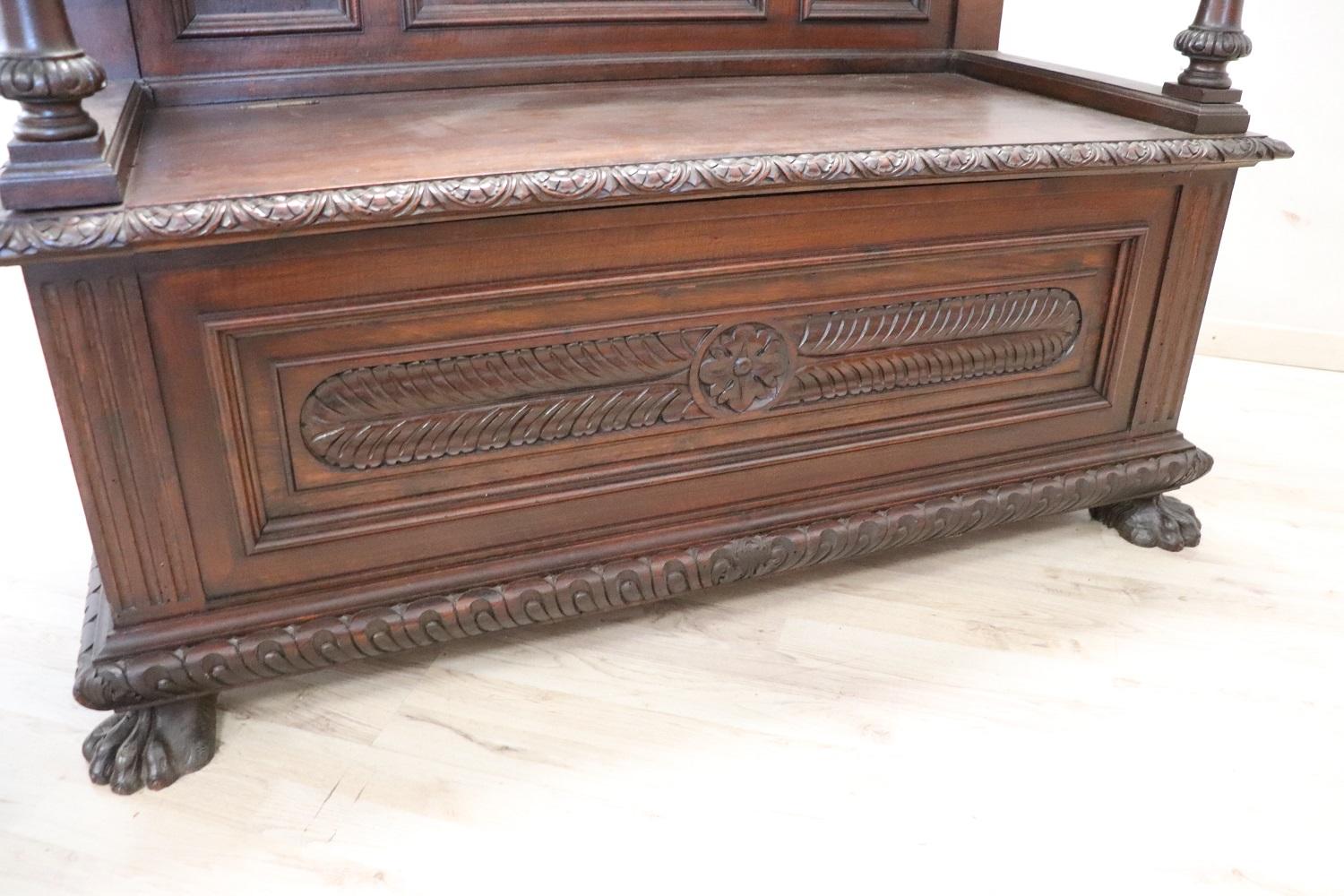 19th CenturyRenaissance Style Carved Walnut Antique Bench For Sale 1