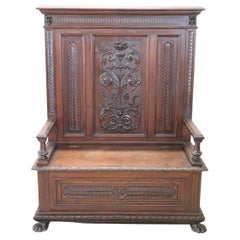 19th CenturyRenaissance Style Carved Walnut Antique Bench